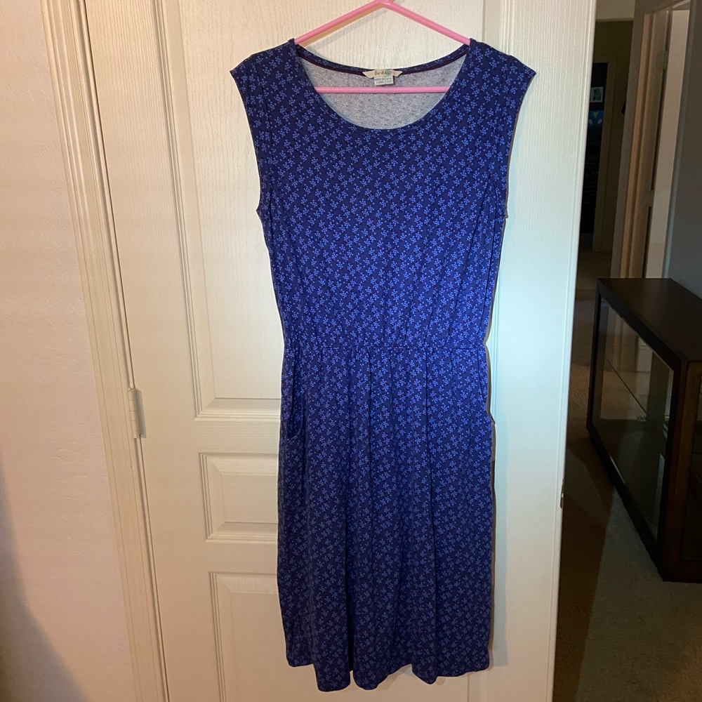 Boden Cap Sleeve Knee-Length Scoop-Neck Gathered Waist Dress with Pockets